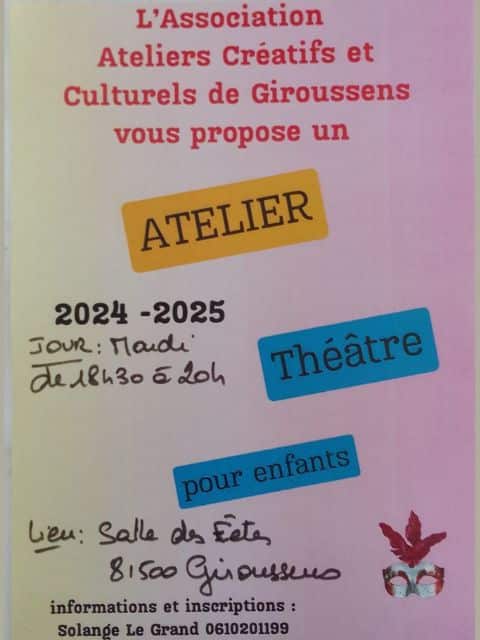 flyer cours theatre enfants accg 24 25